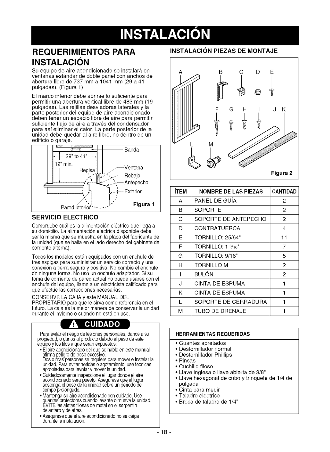 Kenmore 580.75281 owner manual Requerimientos Para Instalacion, Servicio Electrico, Instalacion Piezas DE Montaje 