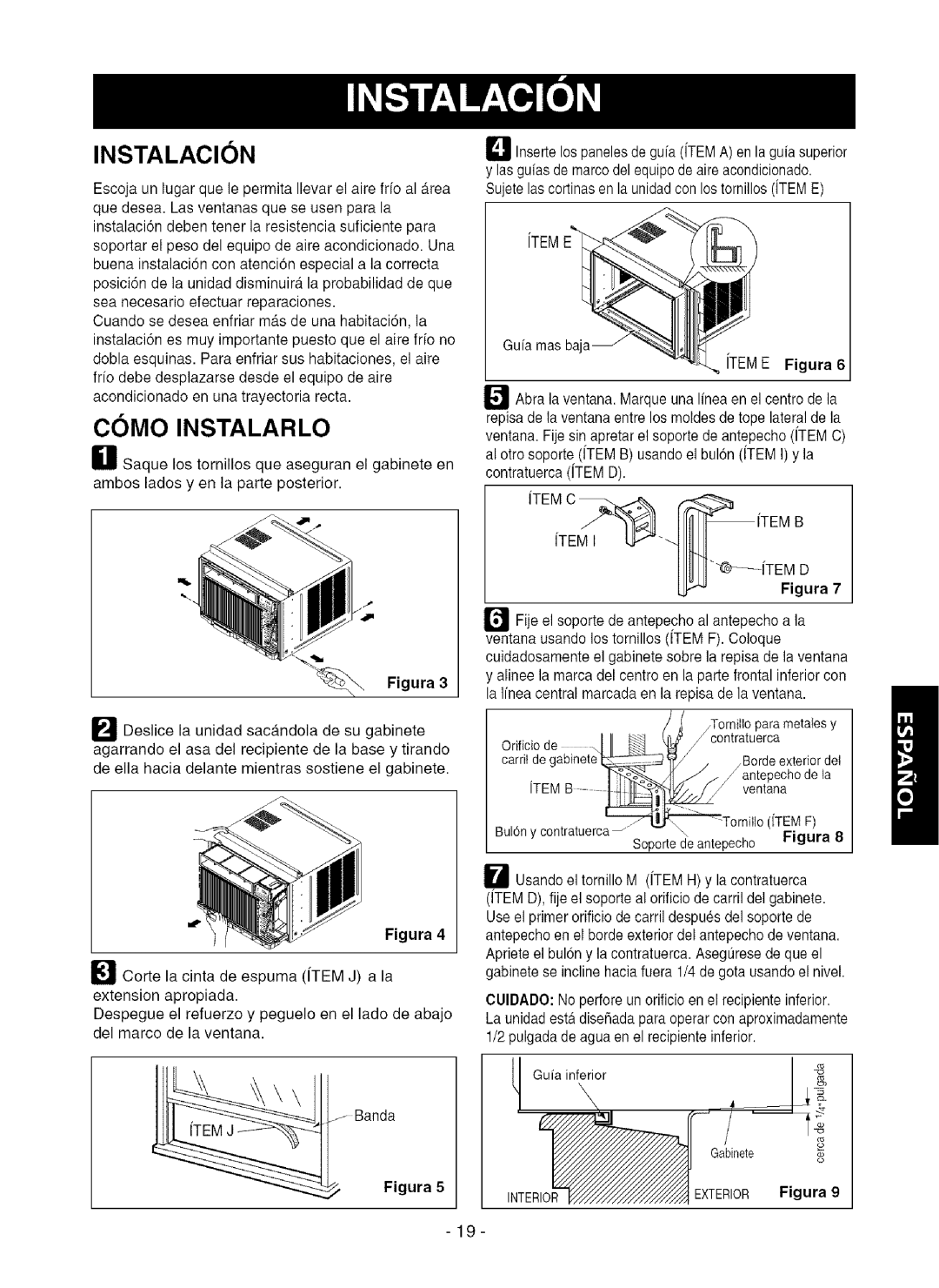 Kenmore 580.75281 owner manual Instalacion, Como Instalarlo, ITEM E Figura, Interior 