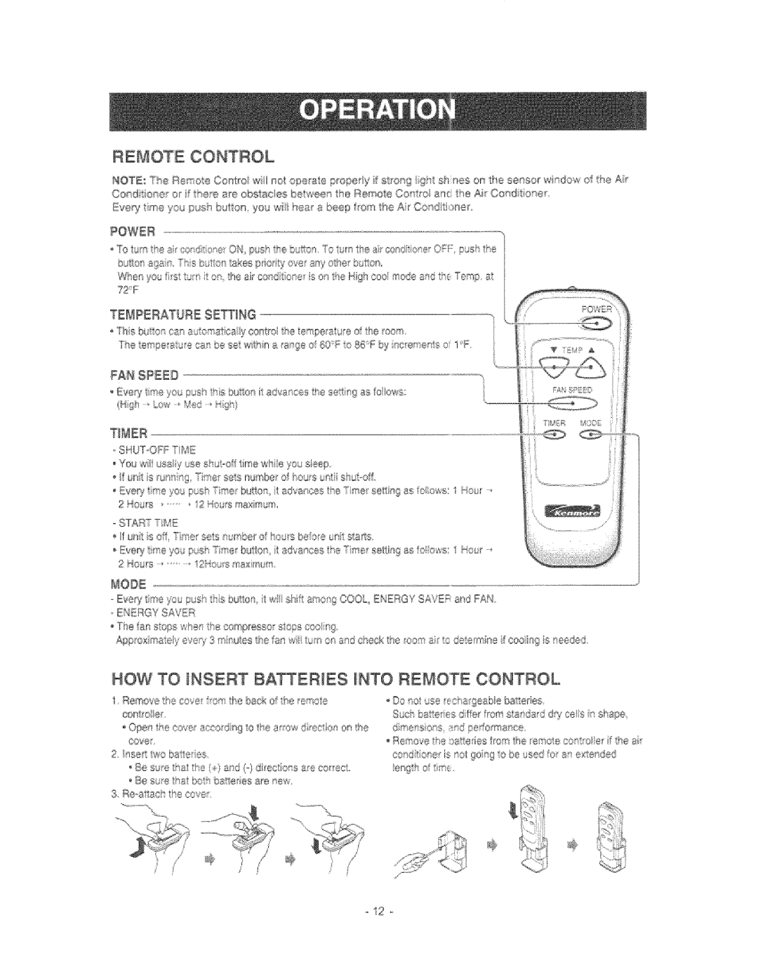 Kenmore 580.76081 manual HOW to tNSERT Batteries NTO Remote Control 