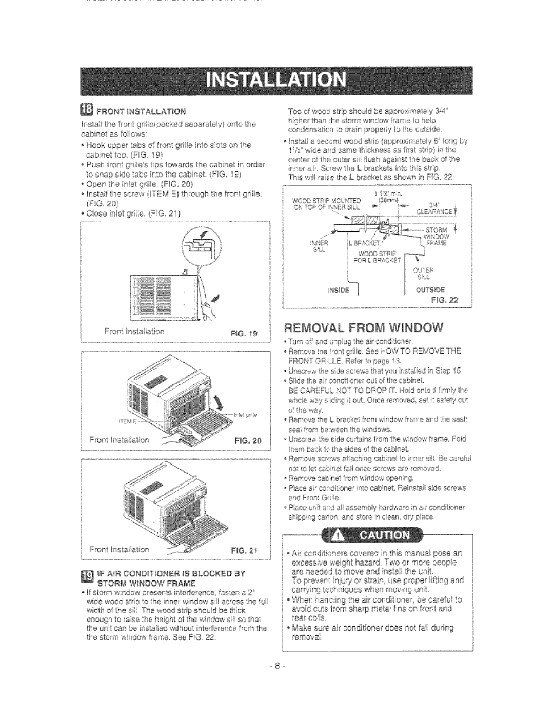 Kenmore 580.76081 manual FRONTiNSTALLATION, Removal From Window, @P AIR Conditioner S Blocked by 5TOR Window FRA#E 