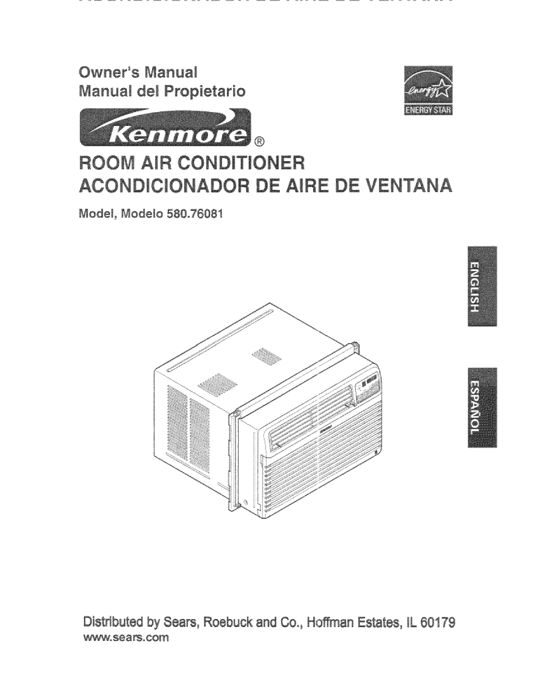 Kenmore 580.76081 manual ROOM AiR CONDm, OwnerS Manua_, Distributed by Sea_, Roebuok and Co,, H, an Es_tes, IL 6017g 