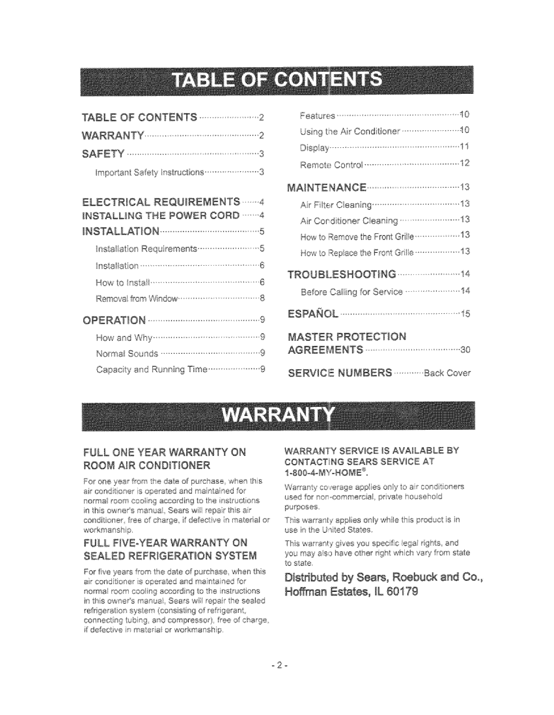 Kenmore 580.76081 manual Table Of Contents 