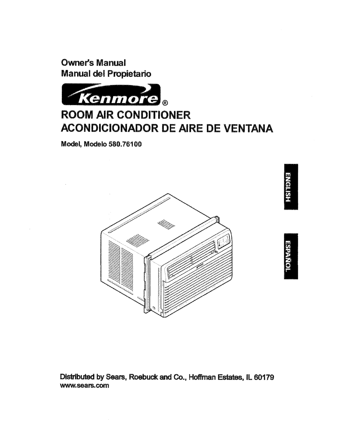 Kenmore 580.76t 00, 580.76100 manual Room AIR Conditioner Acondicionador DE Aire DE Ventana, Model, Modelo 580.76t 