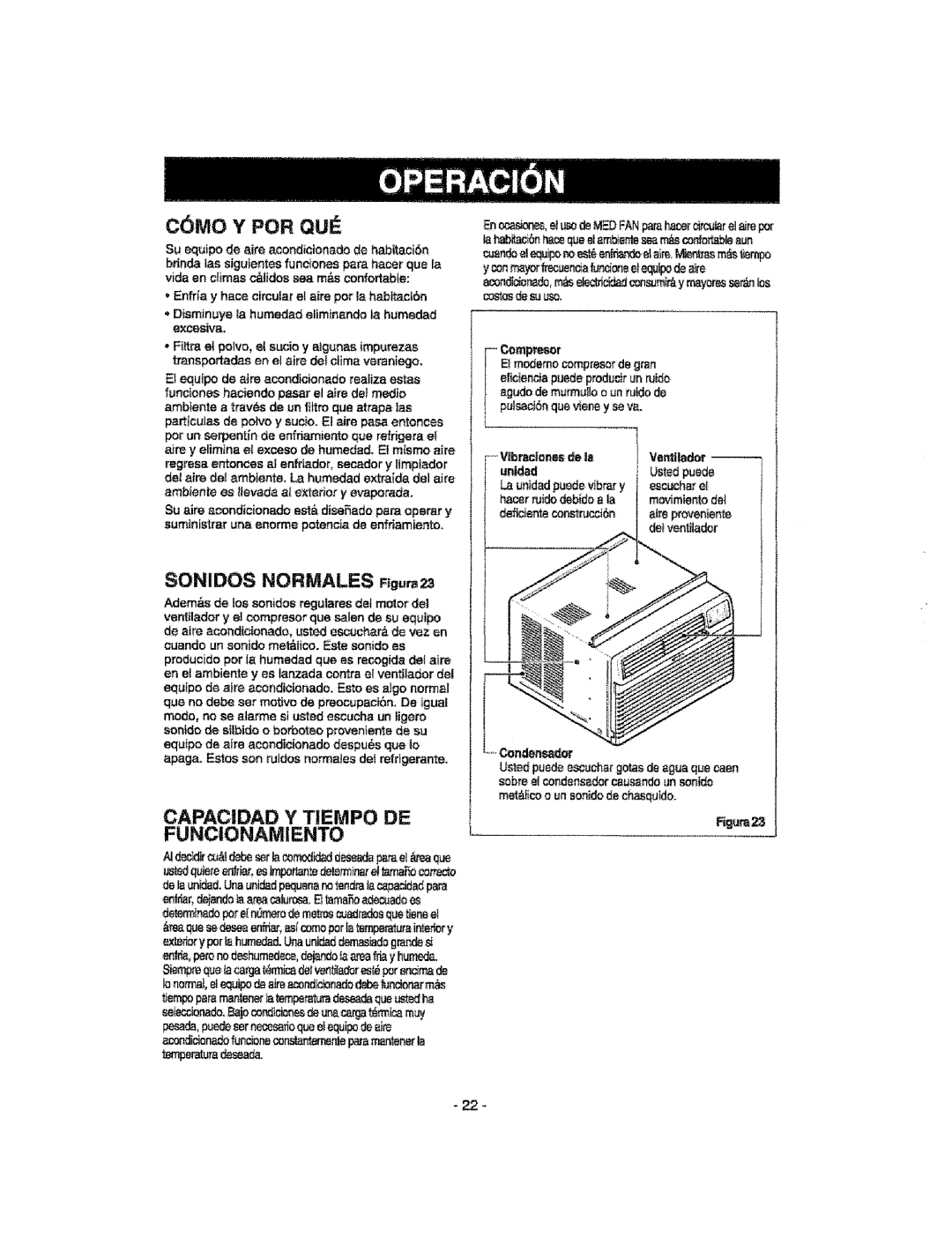 Kenmore 580.76100 manual C6MO Y POR QUE, SONtDOS Normales F gura23, CAPACtlDAD Y Tiempo DE, Funcionamiento, Condensdot 