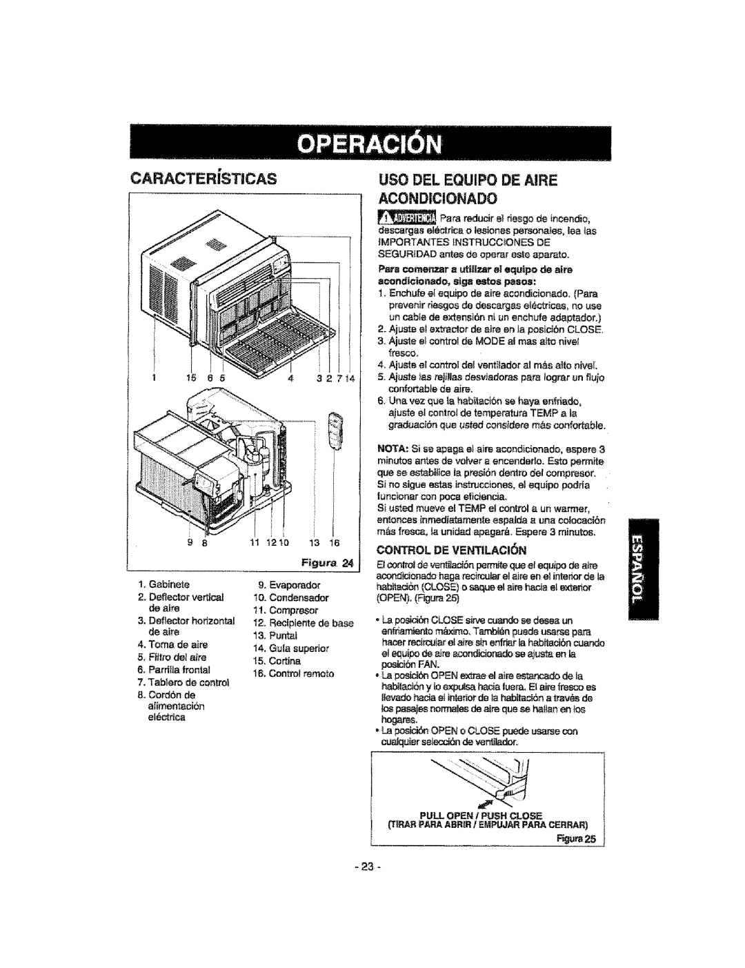 Kenmore 580.76t 00, 580.76100 manual Caracter CAS, Use DEL Equipo DE Aire Acondicionado 