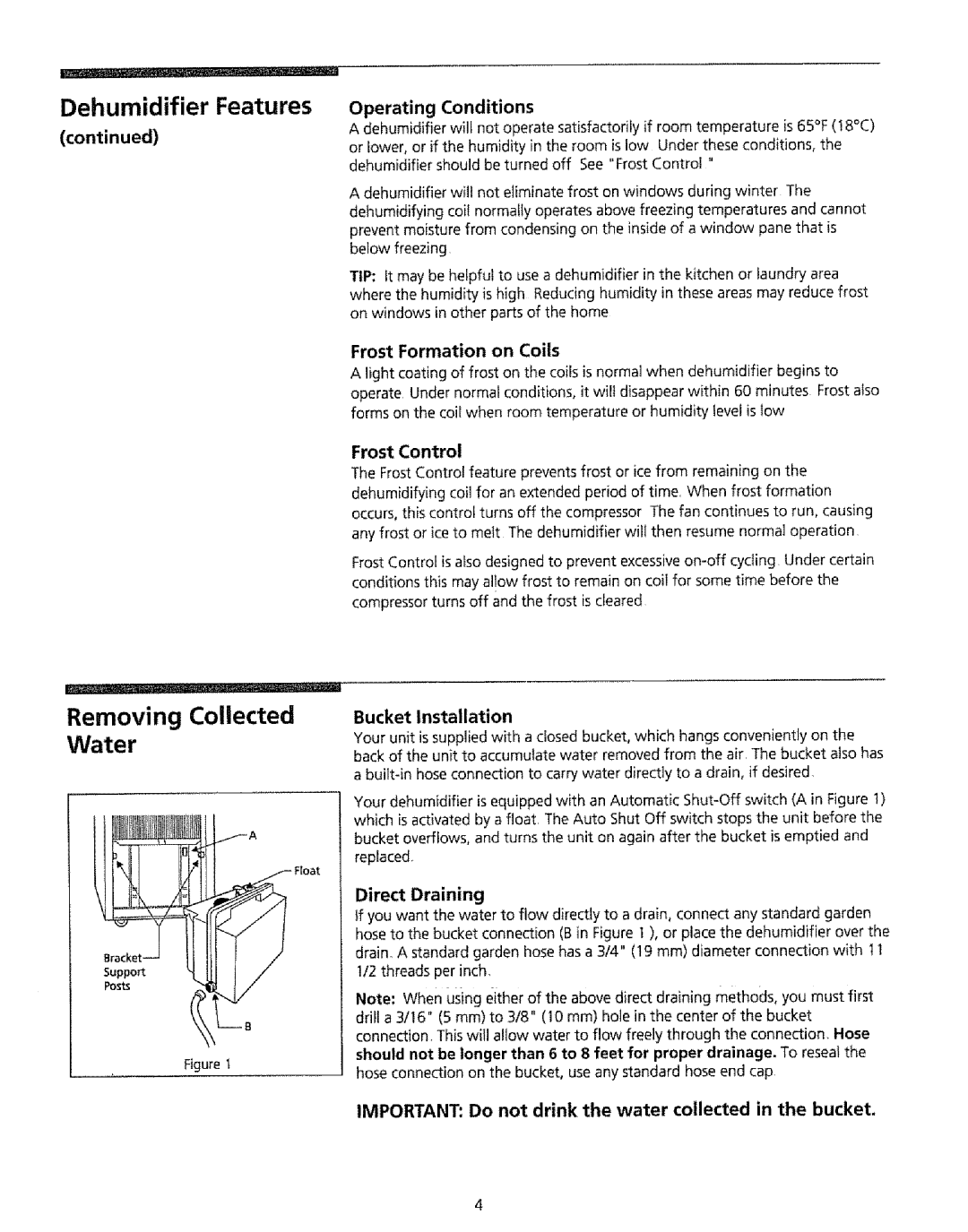 Kenmore 5830, 5840, 5751 owner manual Removing Collected, Operating Conditions, Frost Control, Direct Draining 