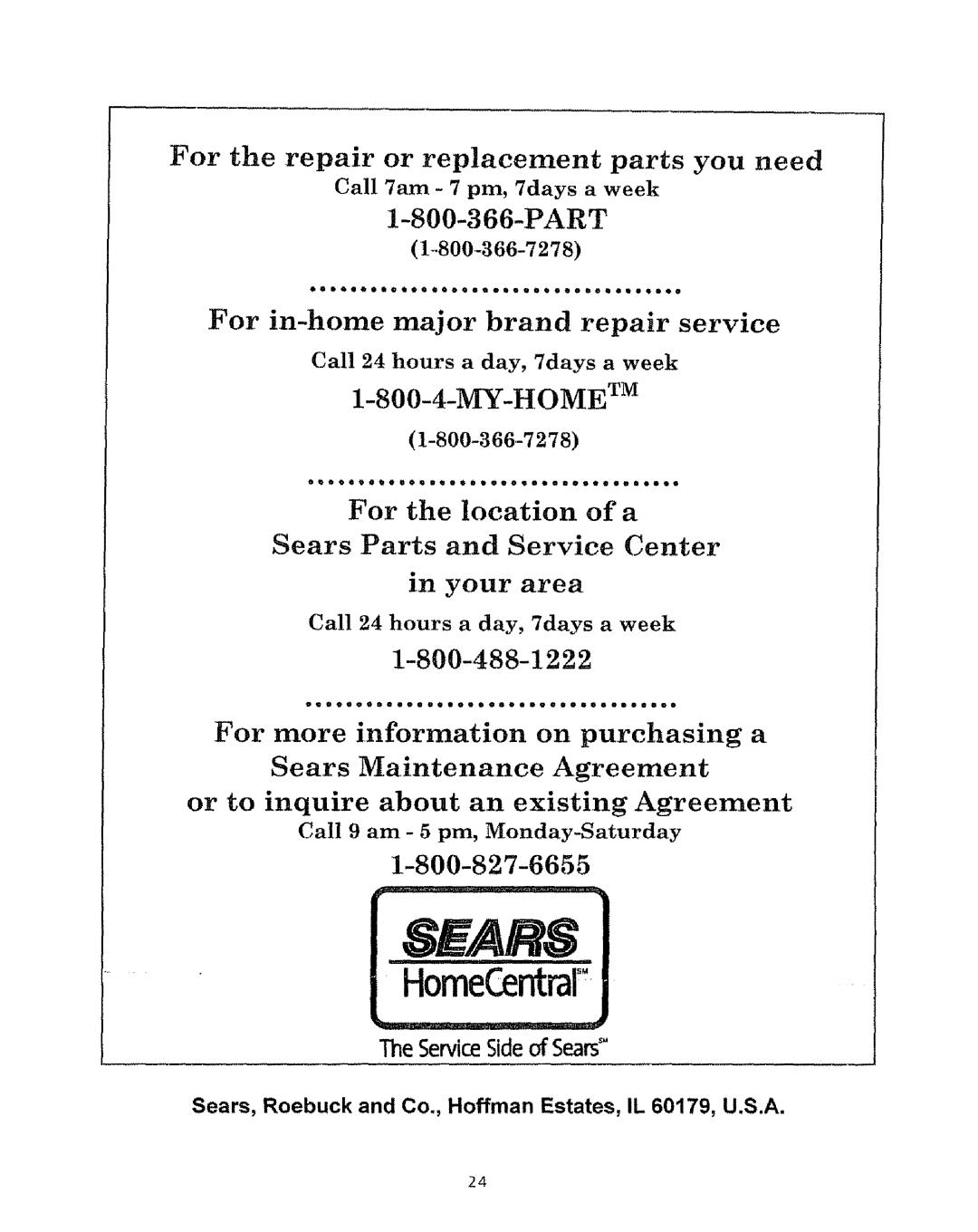 Kenmore 5840, 5830 For the repair or replacement parts you need, Sears, Roebuck and Co., Hoffman Estates, IL 60179, U.S.A 