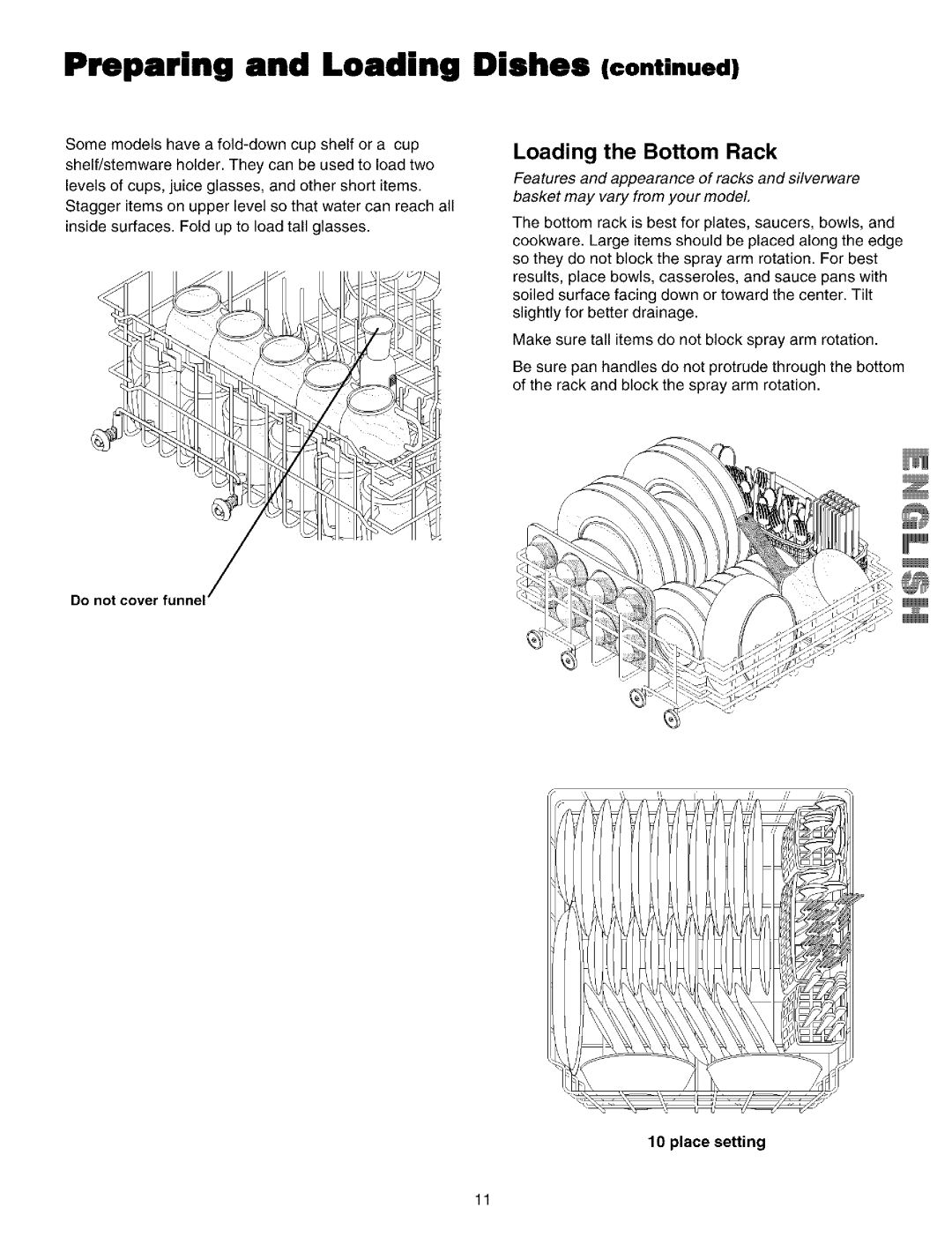 Kenmore 587.14209, 587.14202 manual Loading the Bottom Rack 