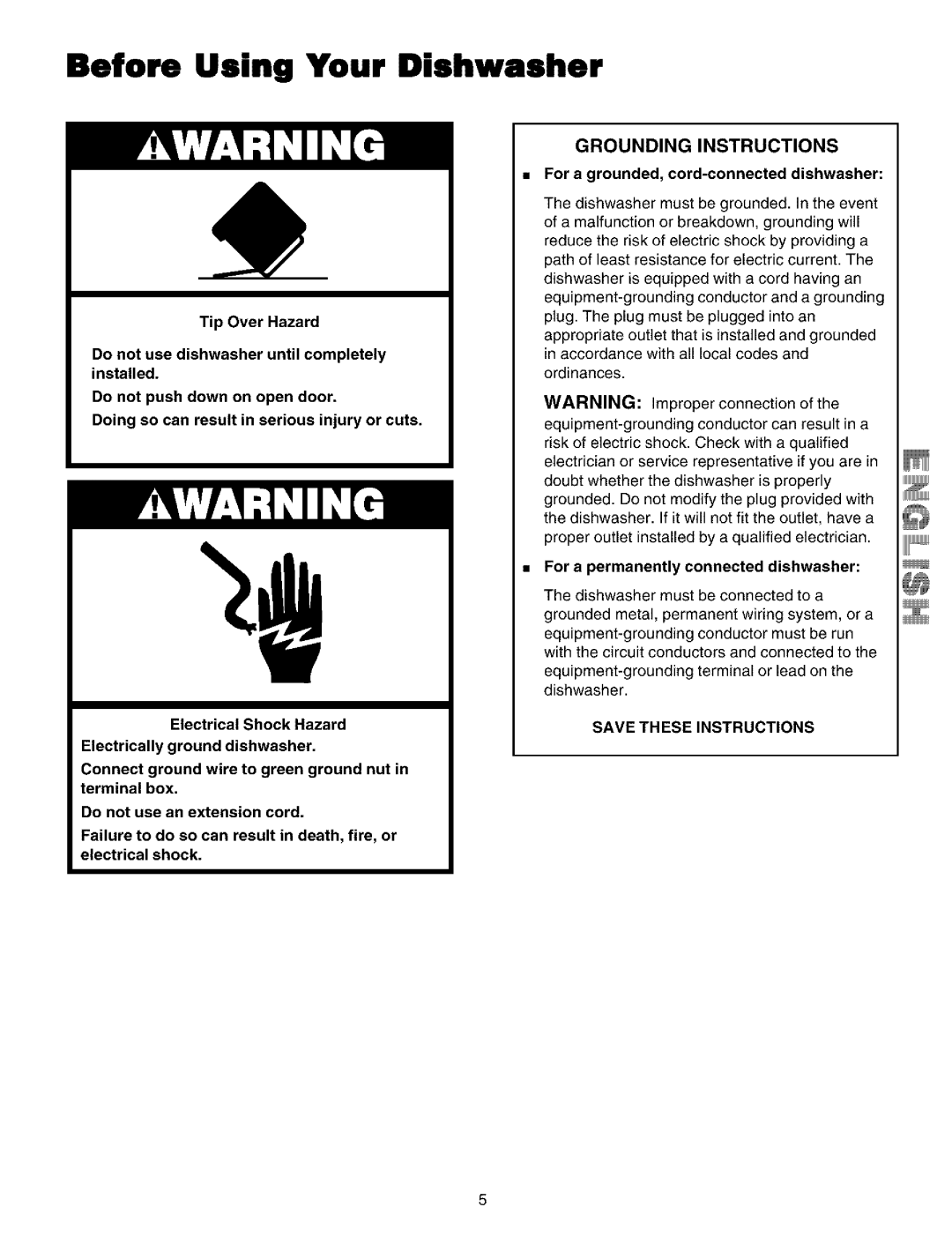 Kenmore 587.14209, 587.14202 manual Before Using Your Dishwasher, For a grounded, cord=connected dishwasher 