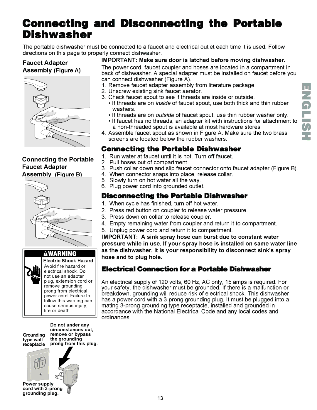 Kenmore 587.1441 manual Connecting and Disconnecting the Portable Dishwasher, Faucet Adapter 