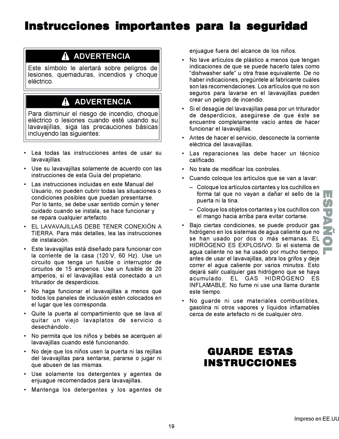 Kenmore 587.1441 manual Instrucciones importantes para la seguridad, Advertencia 