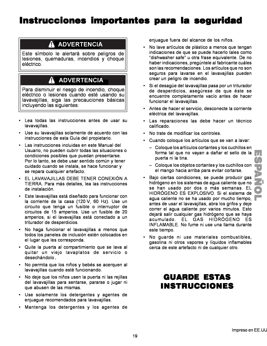 Kenmore 587.1441 manual Instrucciones importantes para la seguridad, Guarde Estas Instrucciones, Español, Advertencia 