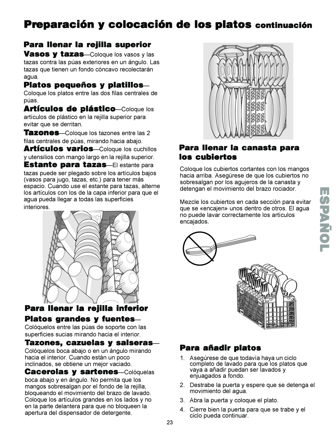 Kenmore 587.144 Para llenar la rejilla superior, Platos pequeños y platillos, Artículos de plástico-Coloquelos, Español 