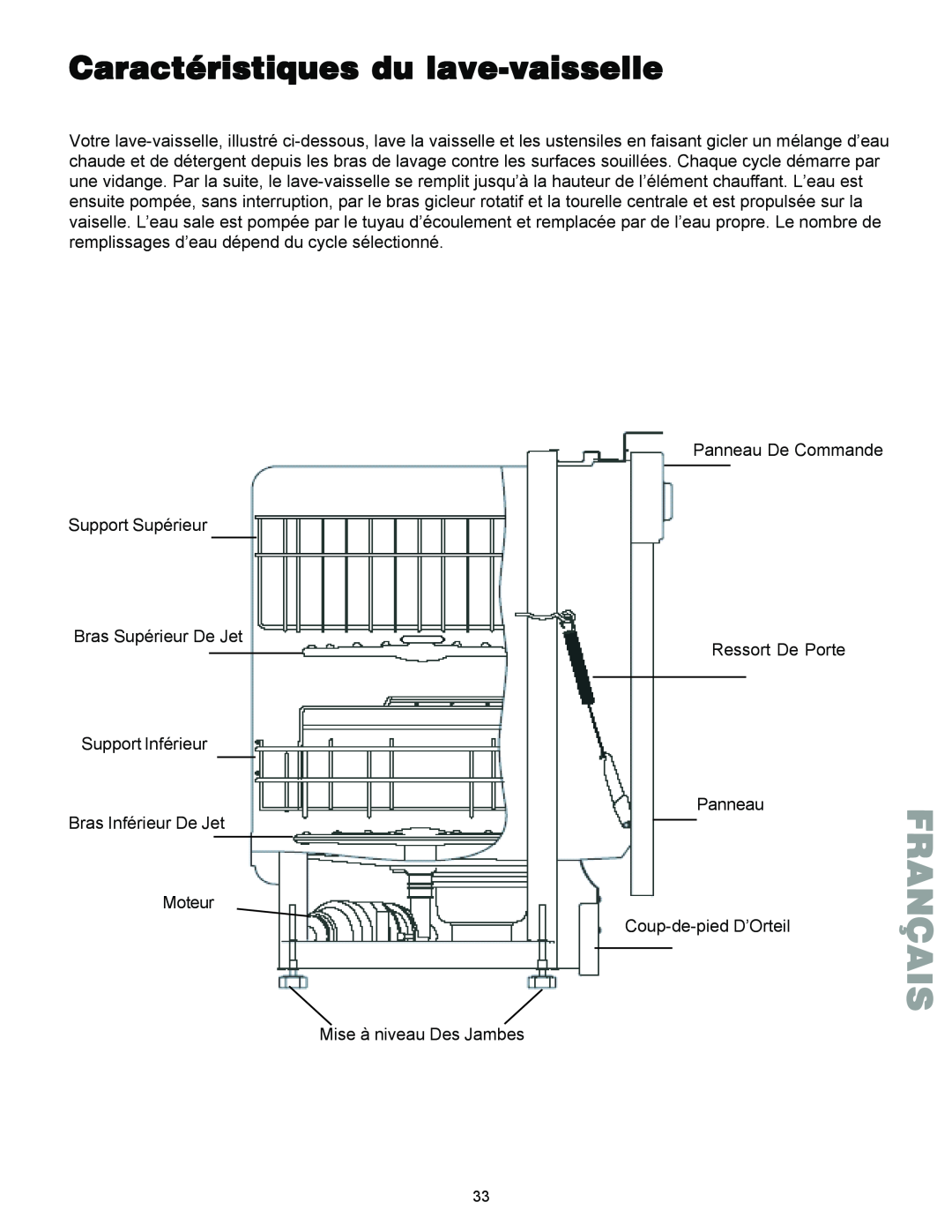 Kenmore 587.1441 manual Caractéristiques du lave-vaisselle, Français 