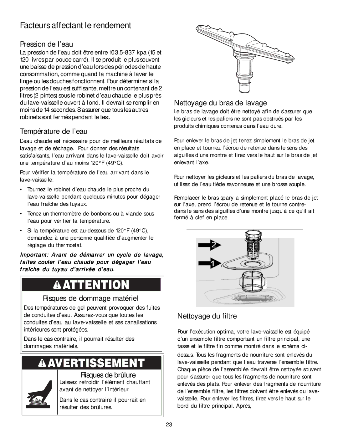 Kenmore 587.1468 manual Facteurs affectant le rendement 