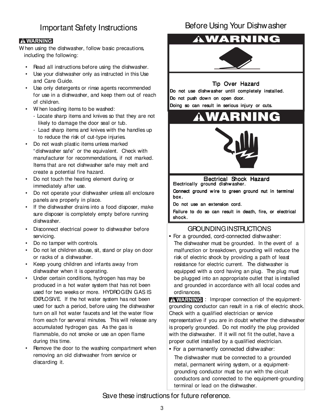 Kenmore 587.1468 Important Safety Instructions, Save these instructions for future reference, Before Using Your Dishwasher 