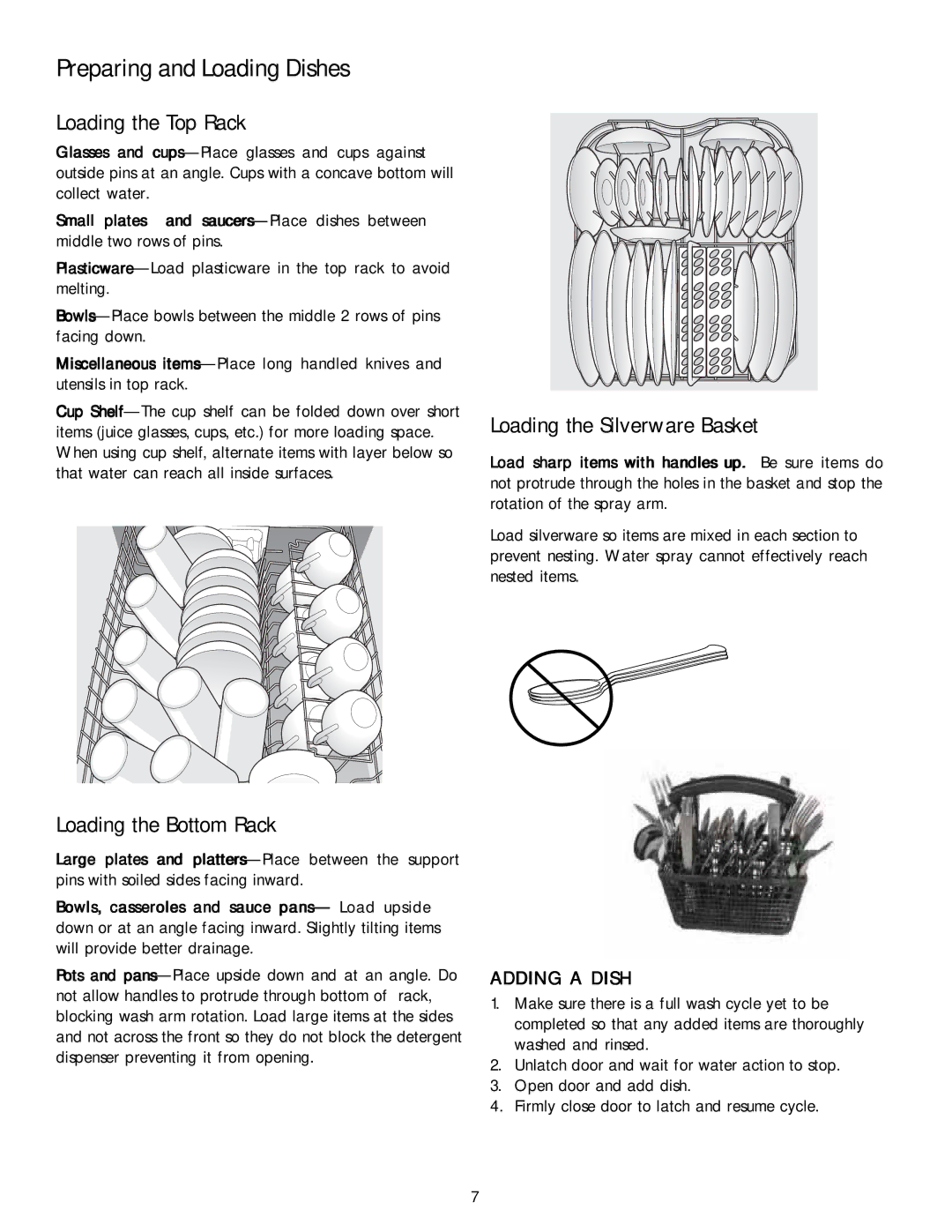 Kenmore 587.1468 manual Preparing and Loading Dishes, Loading the Top Rack, Loading the Bottom Rack 