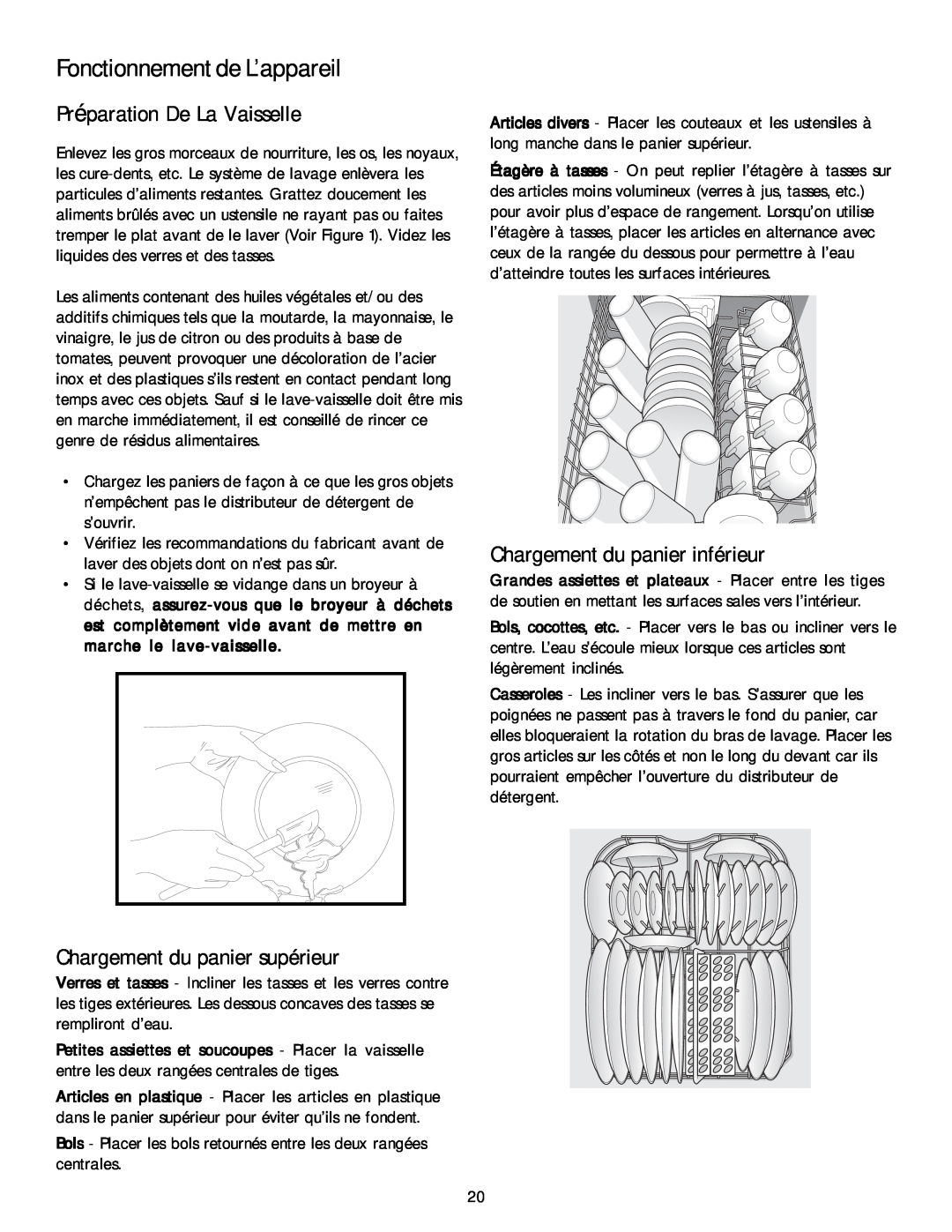 Kenmore 587.1468 manual Préparation De La Vaisselle, Chargement du panier inférieur, Chargement du panier supérieur 