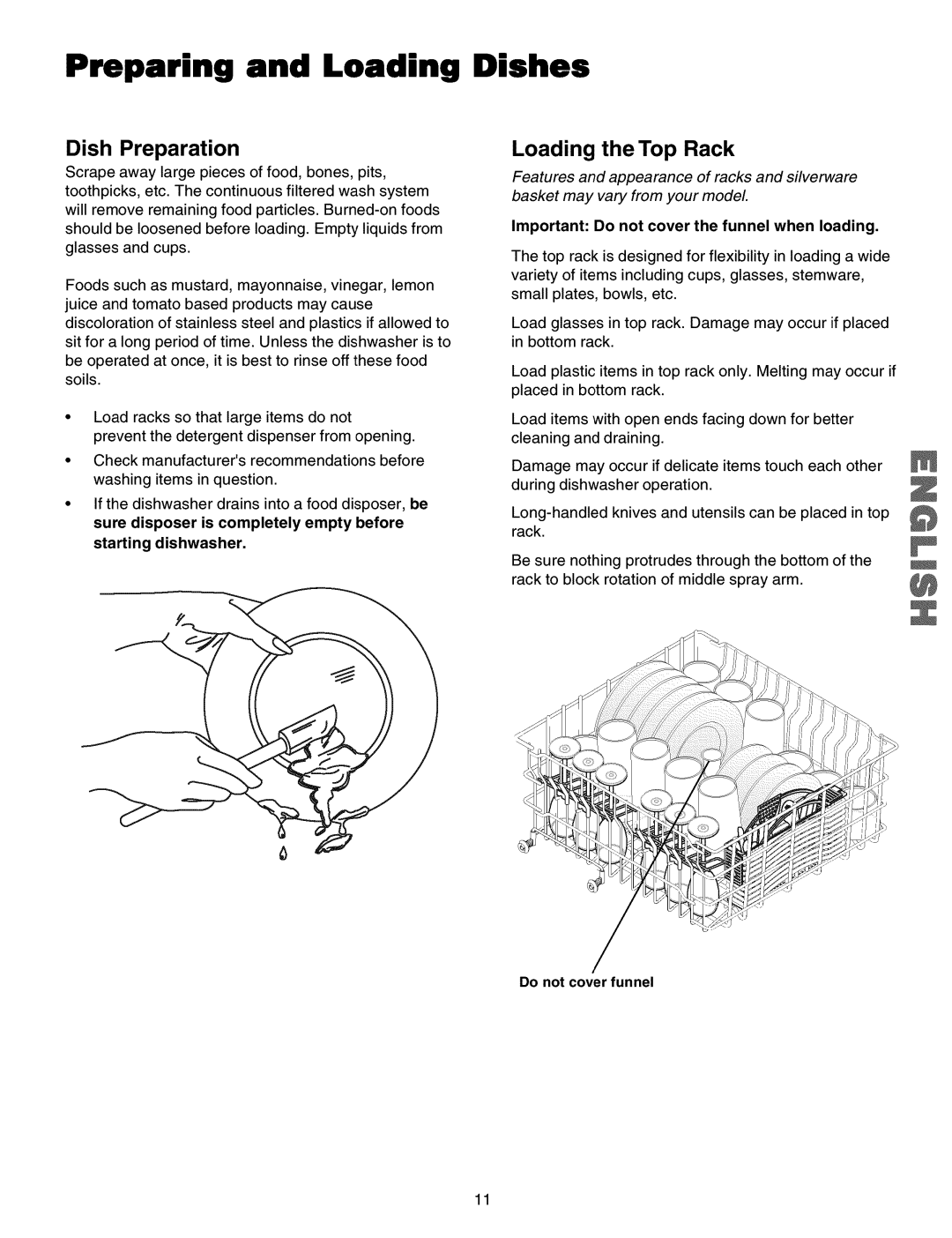 Kenmore 587.15079, 587.15074, 587.15073, 587.15072 manual Preparing and Loading Dishes, Dish Preparation, Loading theTop Rack 