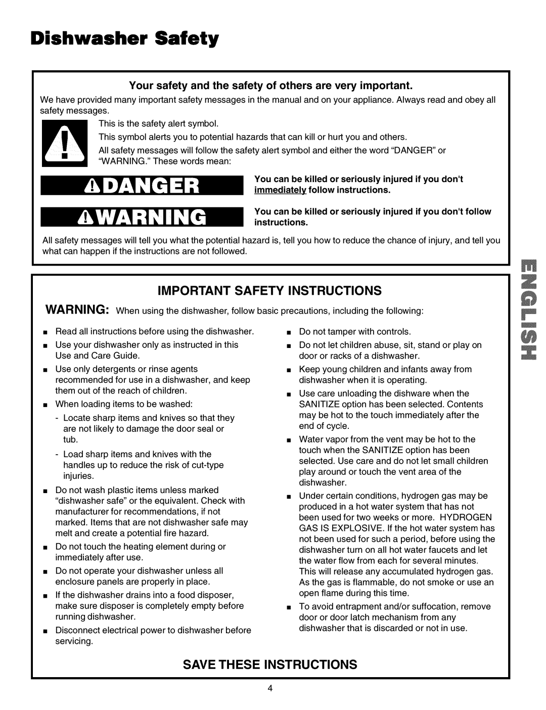 Kenmore 587.16079, 587.15074, 587.15073 manual Dishwasher Safety, Your safety and the safety of others are very important 