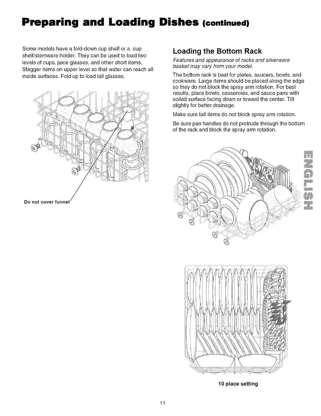 Kenmore 587.141500, 587.151500, 587.161500, 587.161600, 587.151600 manual Loading the Bottom Rack 