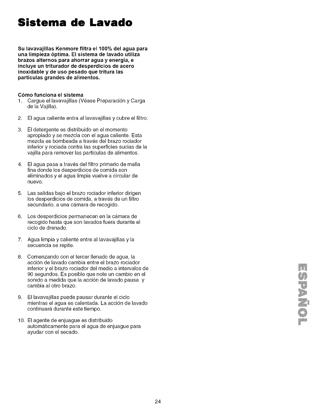 Kenmore 587.151600, 587.151500, 587.141500, 587.161500, 587.161600 manual Sistema de Lavado 