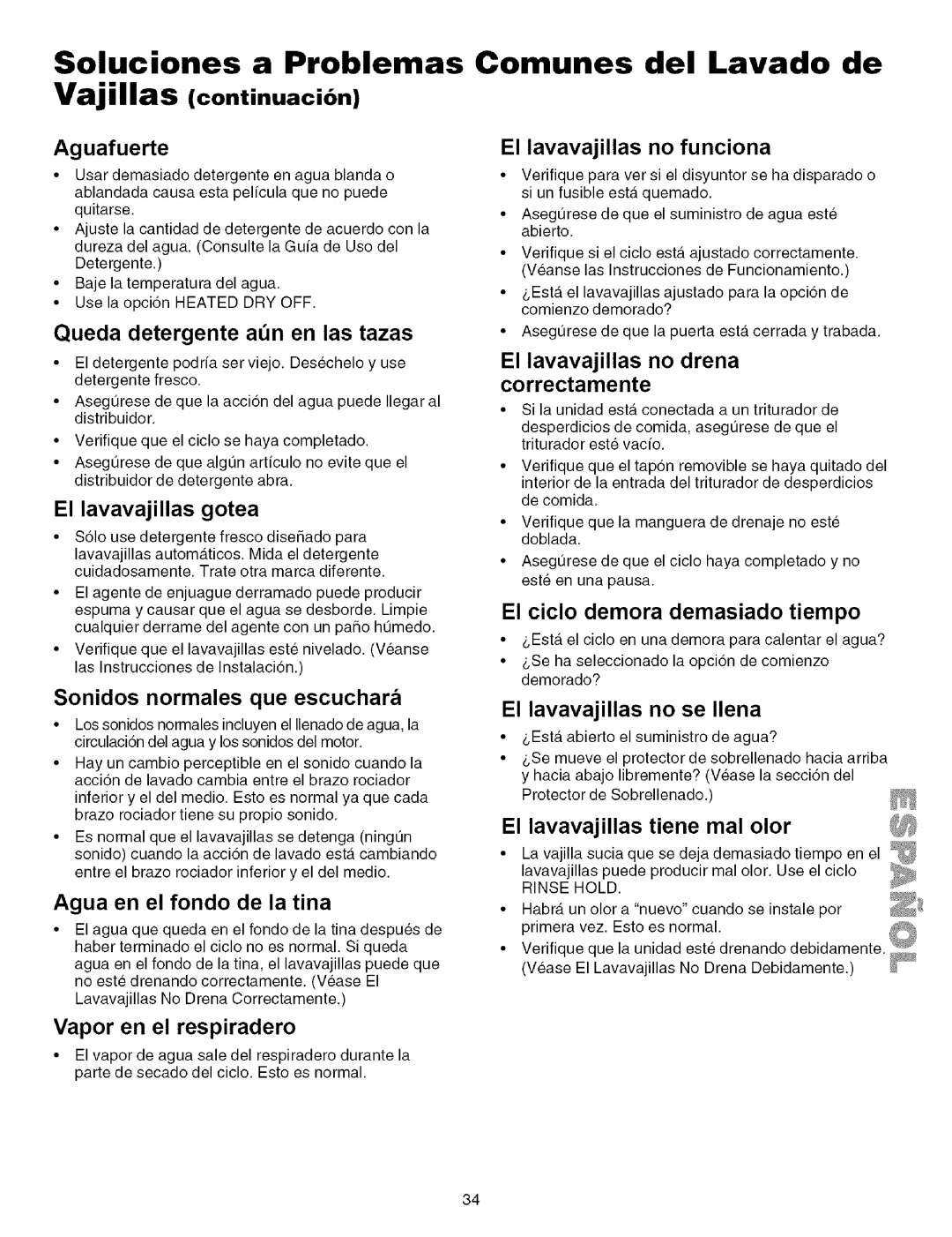 Kenmore 587.151600, 587.151500, 587.141500, 587.161500, 587.161600 manual Soluciones a Problemas 