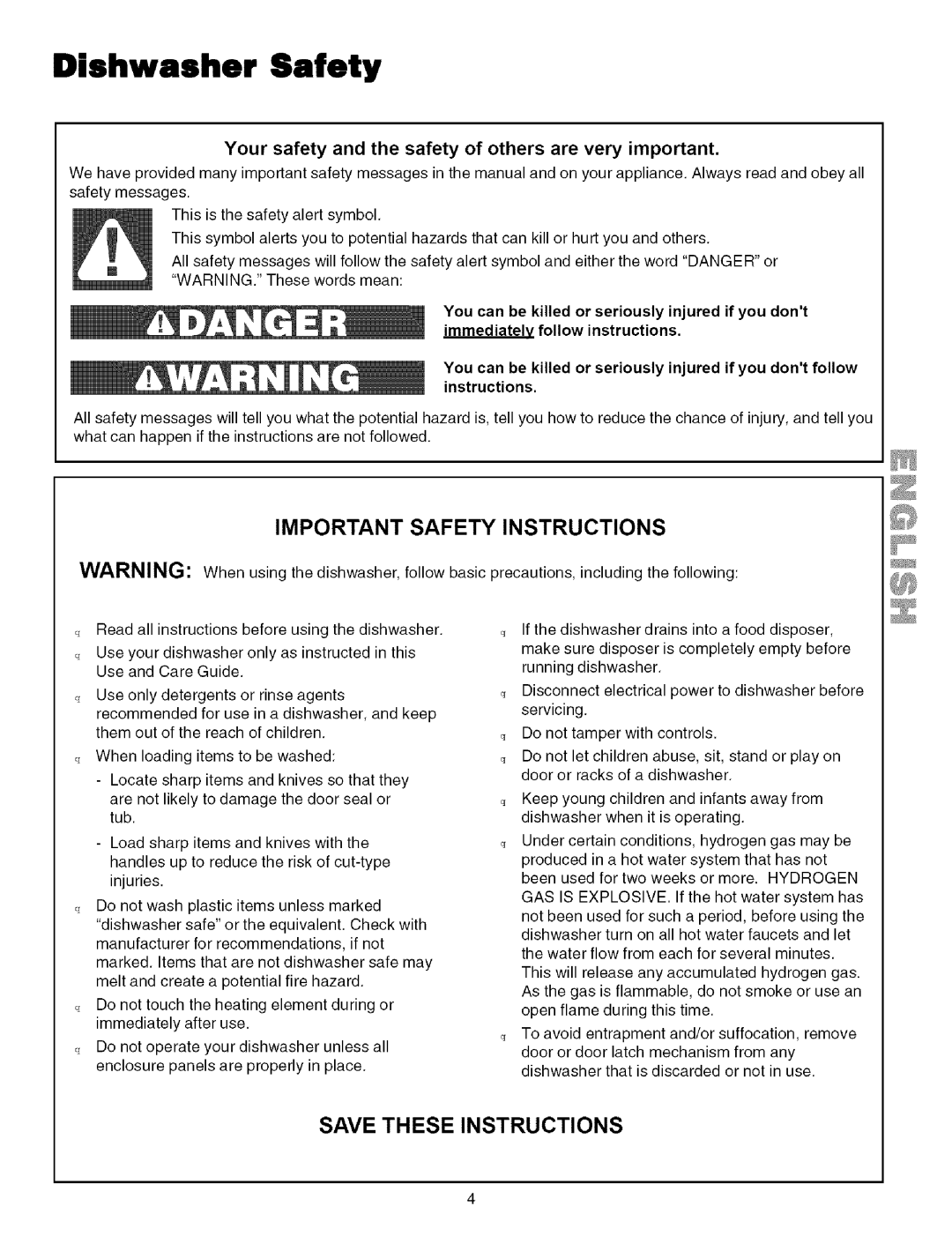 Kenmore 587.151600, 587.151500, 587.141500 manual Dishwasher Safety, Your safety and the safety of others are very important 