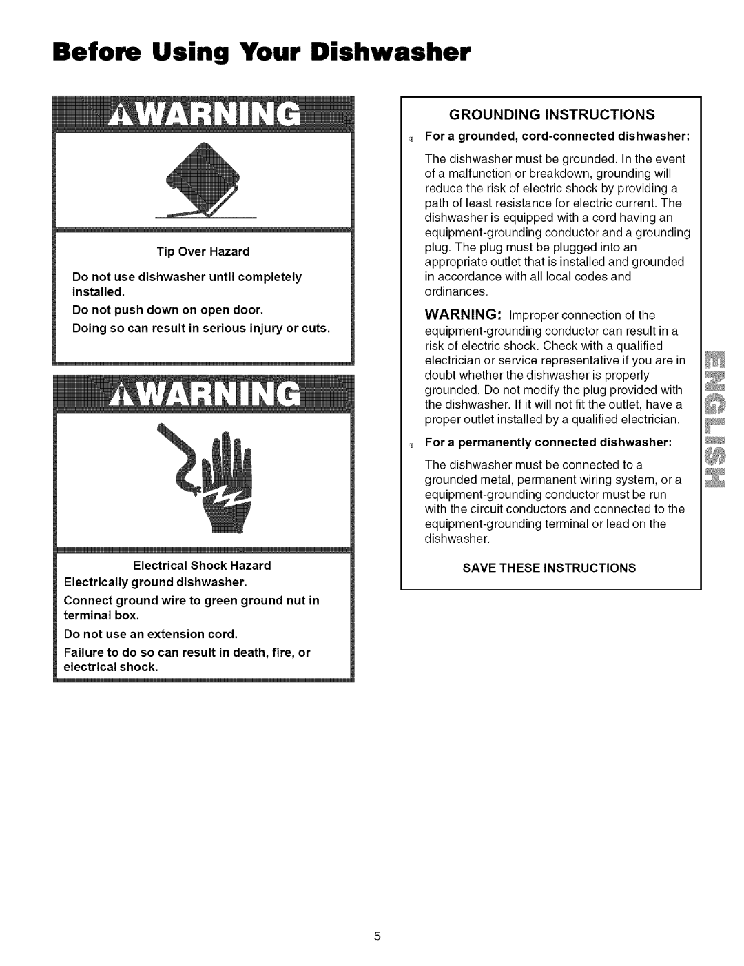 Kenmore 587.151500, 587.141500, 587.161500 manual Before Using Your Dishwasher, For a grounded, cord-connected dishwasher 