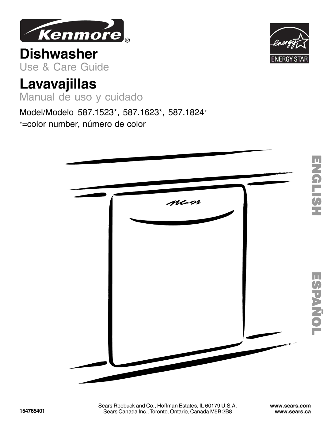 Kenmore 587.1523 manual Dishwasher 