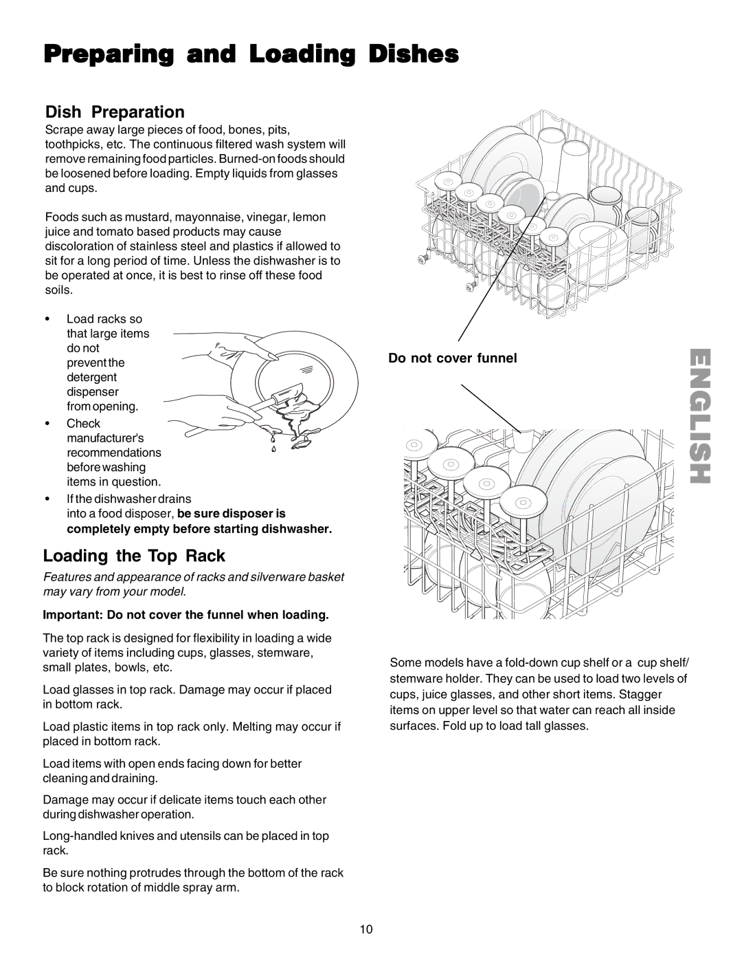 Kenmore 587.1523 manual Preparing and Loading Dishes, Dish Preparation, Loading the Top Rack 