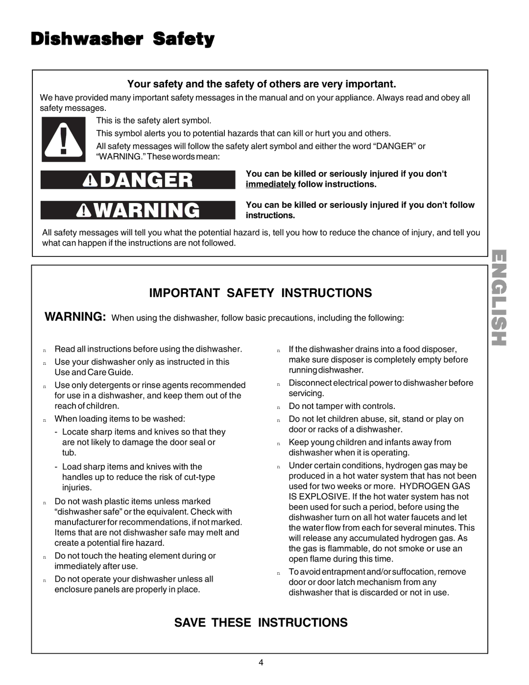 Kenmore 587.1523 manual Dishwasher Safety, Your safety and the safety of others are very important 