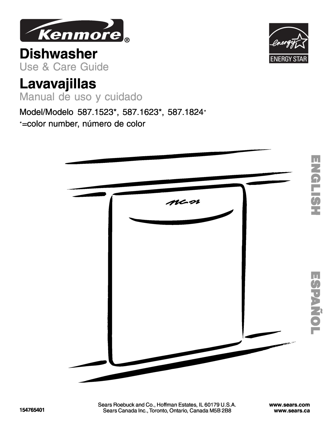Kenmore 587.1523 manual English Español, Dishwasher, Lavavajillas, Use & Care Guide, Manual de uso y cuidado 