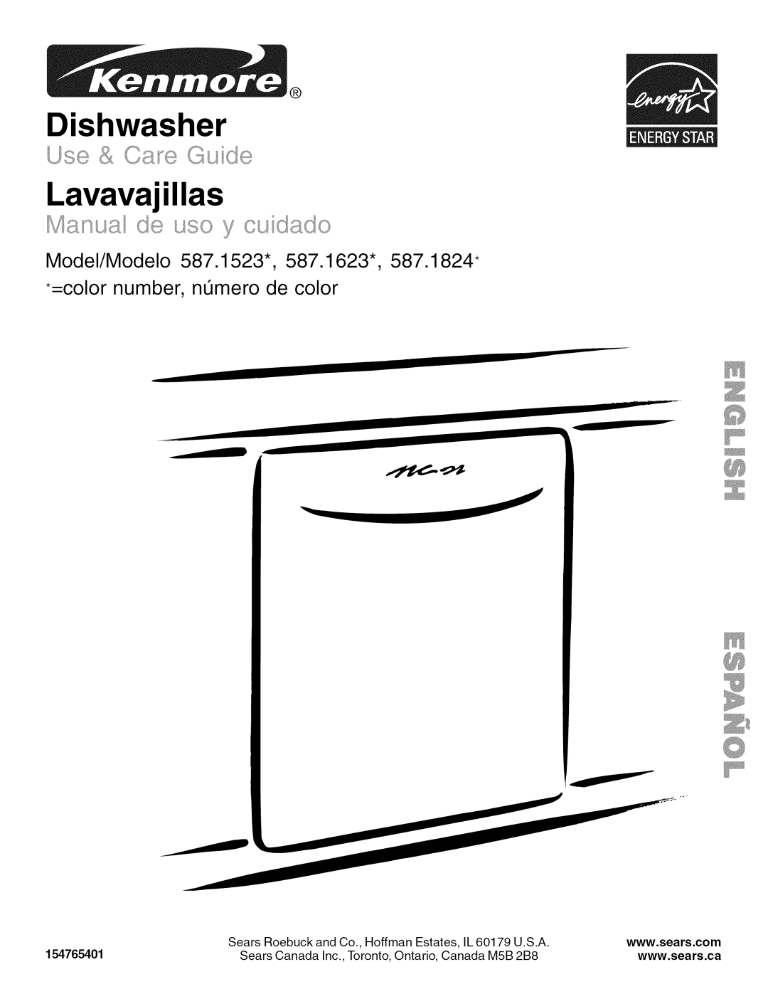 Kenmore 587.1824, 587.1623 manual Dishwasher 