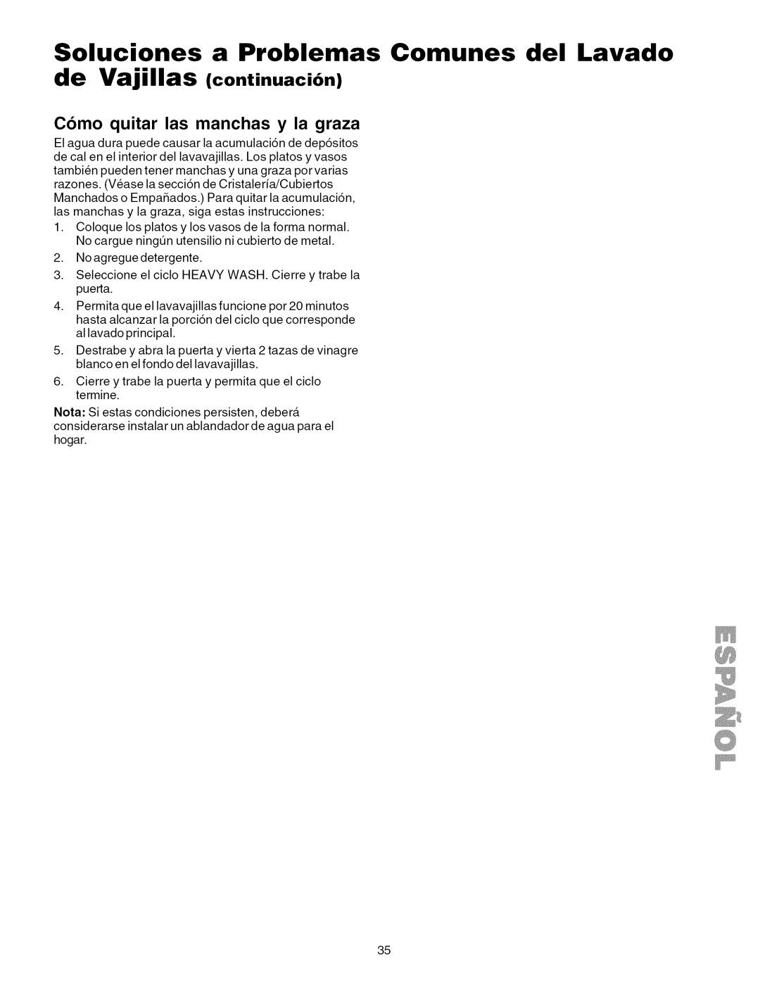 Kenmore 587.1824, 587.1623 manual Soluciones Problemas Comunes del Lavado, Como quitar las manchas y la graza 