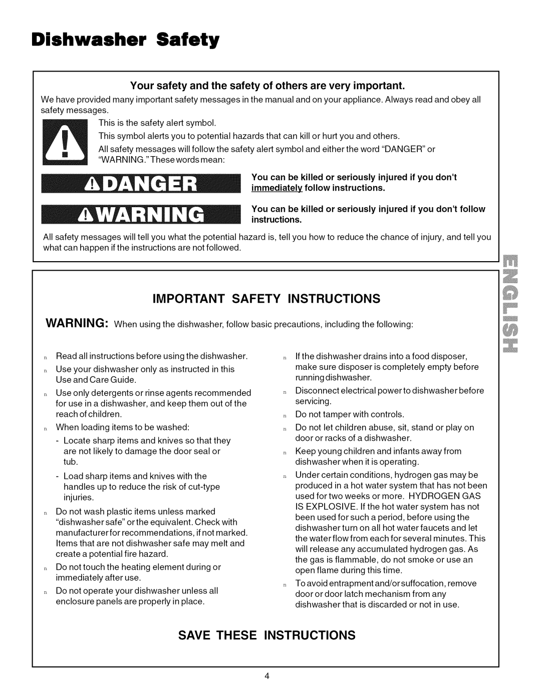 Kenmore 587.1623, 587.1824 manual Dishwasher Safety, Your safety and the safety of others are very important 