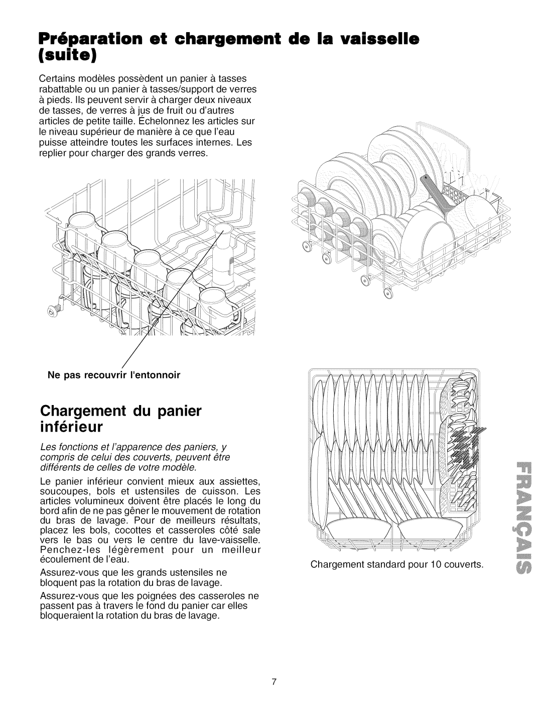 Kenmore 587.1824, 587.1623 manual Pr6paration et chargement suite, Chargement du panier inferieur 