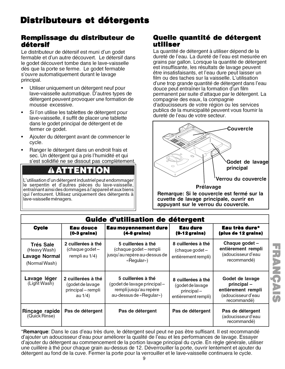 Kenmore 587.1824, 587.1623 manual Distributeurs et d6tergents, D6tersif, Utiliser 