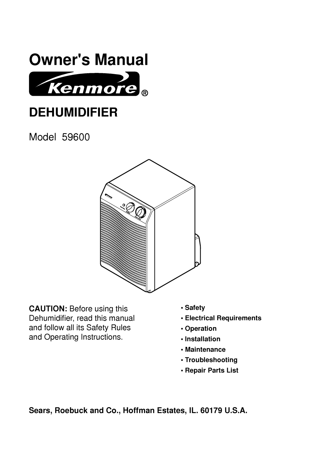 Kenmore 59600 manual 