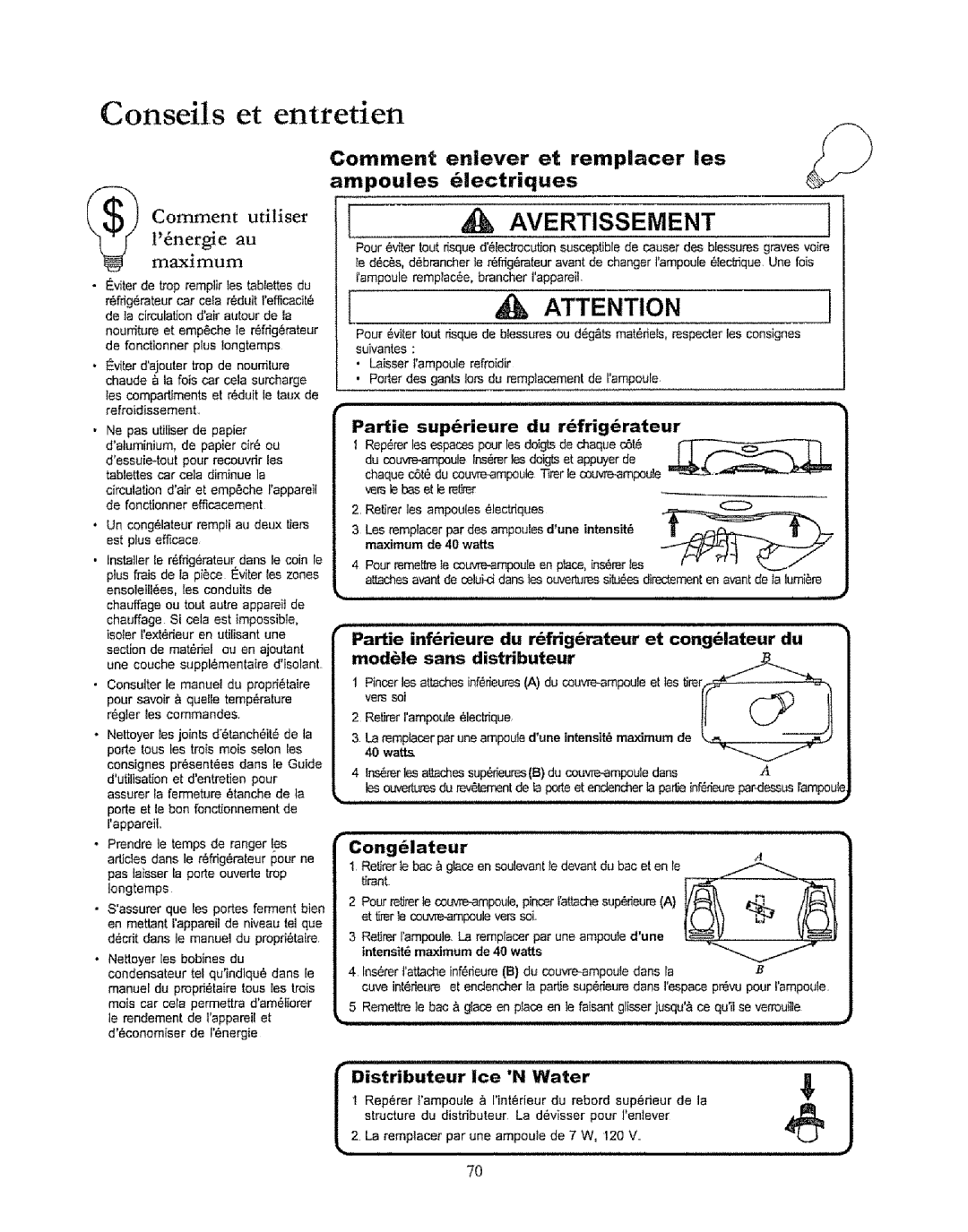 Kenmore 596.50019100 manual Conseits et entretien 