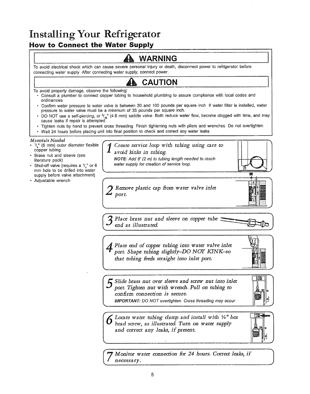 Kenmore 596.50019100 manual How to Connect the Water Supply 