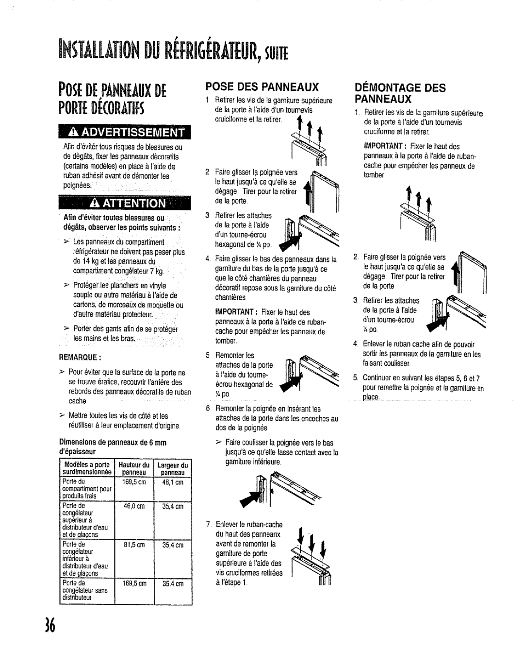 Kenmore 596.53462300 manual DI Montage DES, Pose DES Panneaux, Compartimenteong1ateur7 kg 