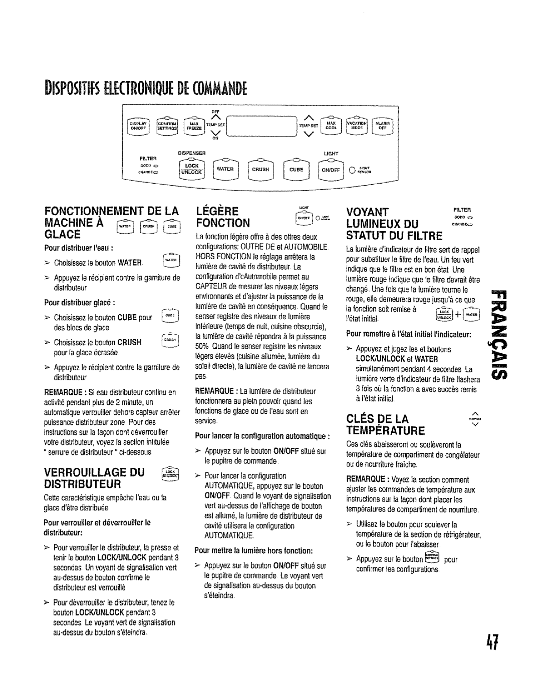 Kenmore 596.53462300 manual FONCTION.NEMENT DE LA Machine a, Fonction, Voyant,Le, Tempirature 