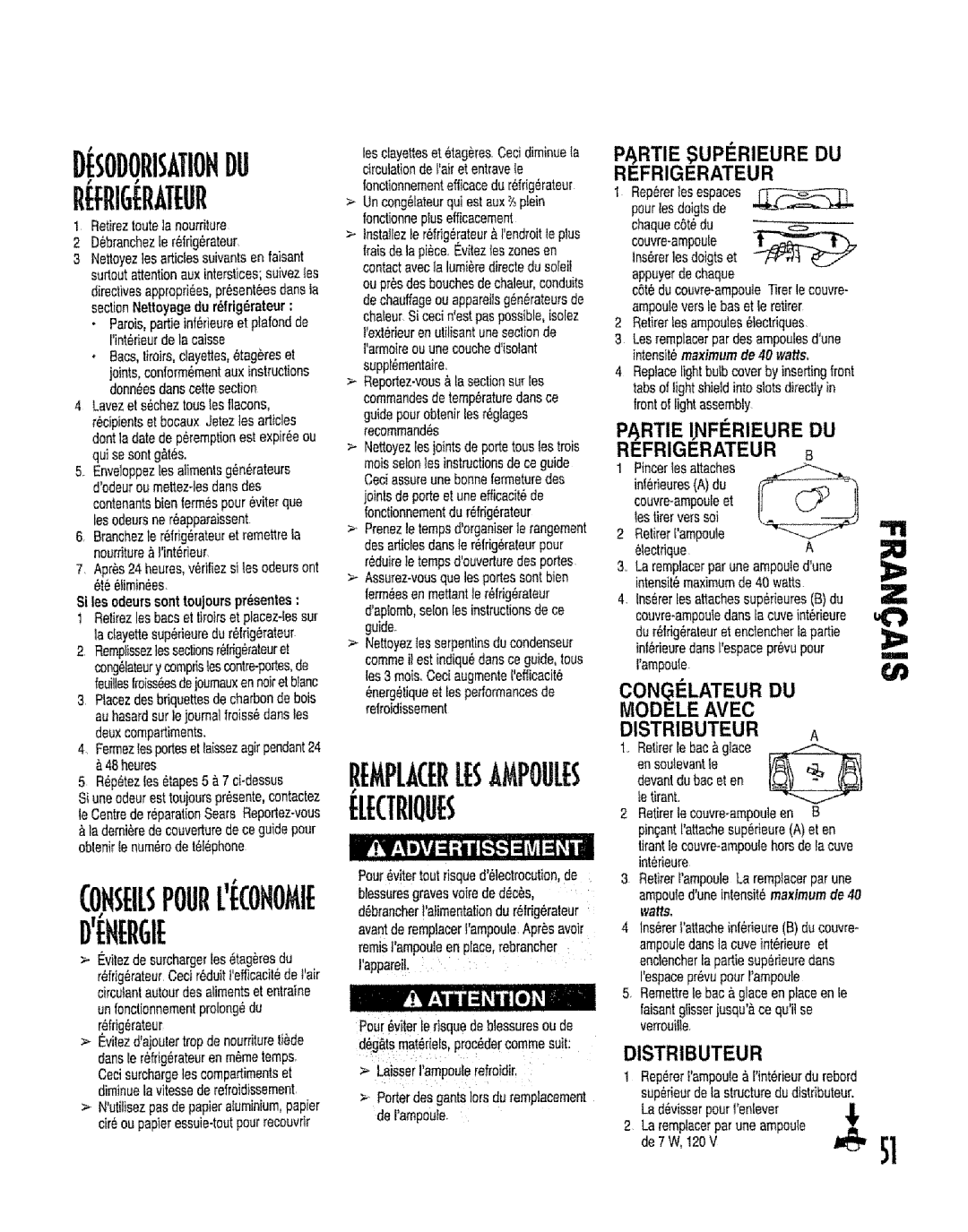 Kenmore 596.53462300 manual Refrigerateur, Rtie NF! Rieure, Congi Lateur DU, Modele Avec 