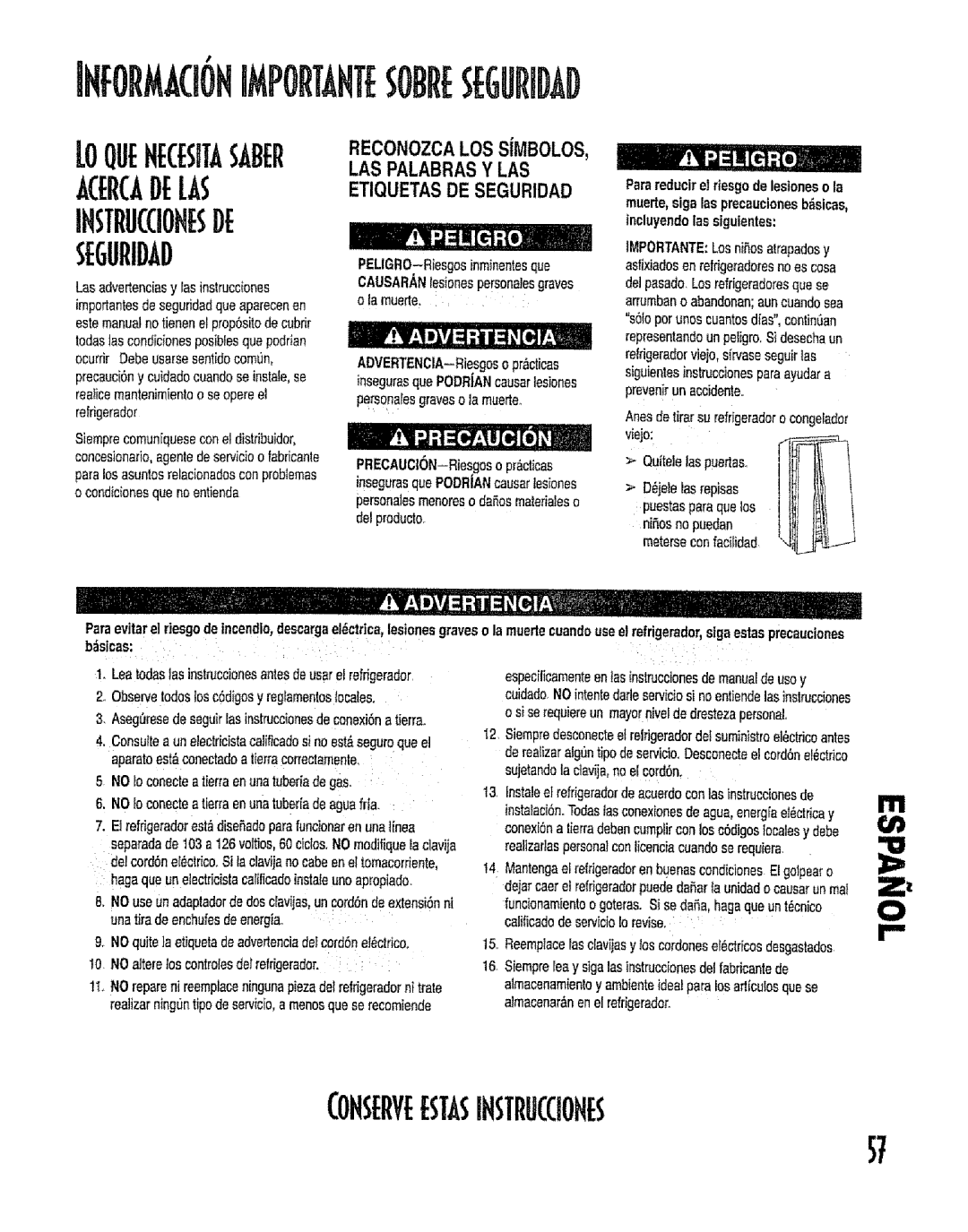 Kenmore 596.53462300 manual COHSERVEEST,IHSTRUC10HES, LAS Palabrasy LAS Etiquetasde Seguridad 