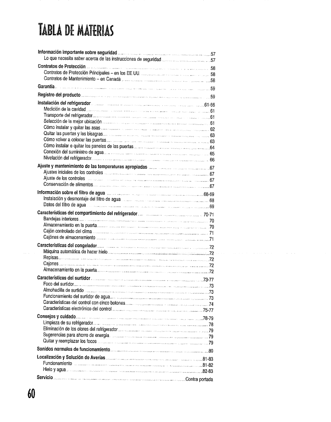 Kenmore 596.53462300 Ajustedeloscontroles, Informacibnsabreelfiltrode agua 68-69, Datosdelflltrodeagua, 70-71, 73T, 75-77 