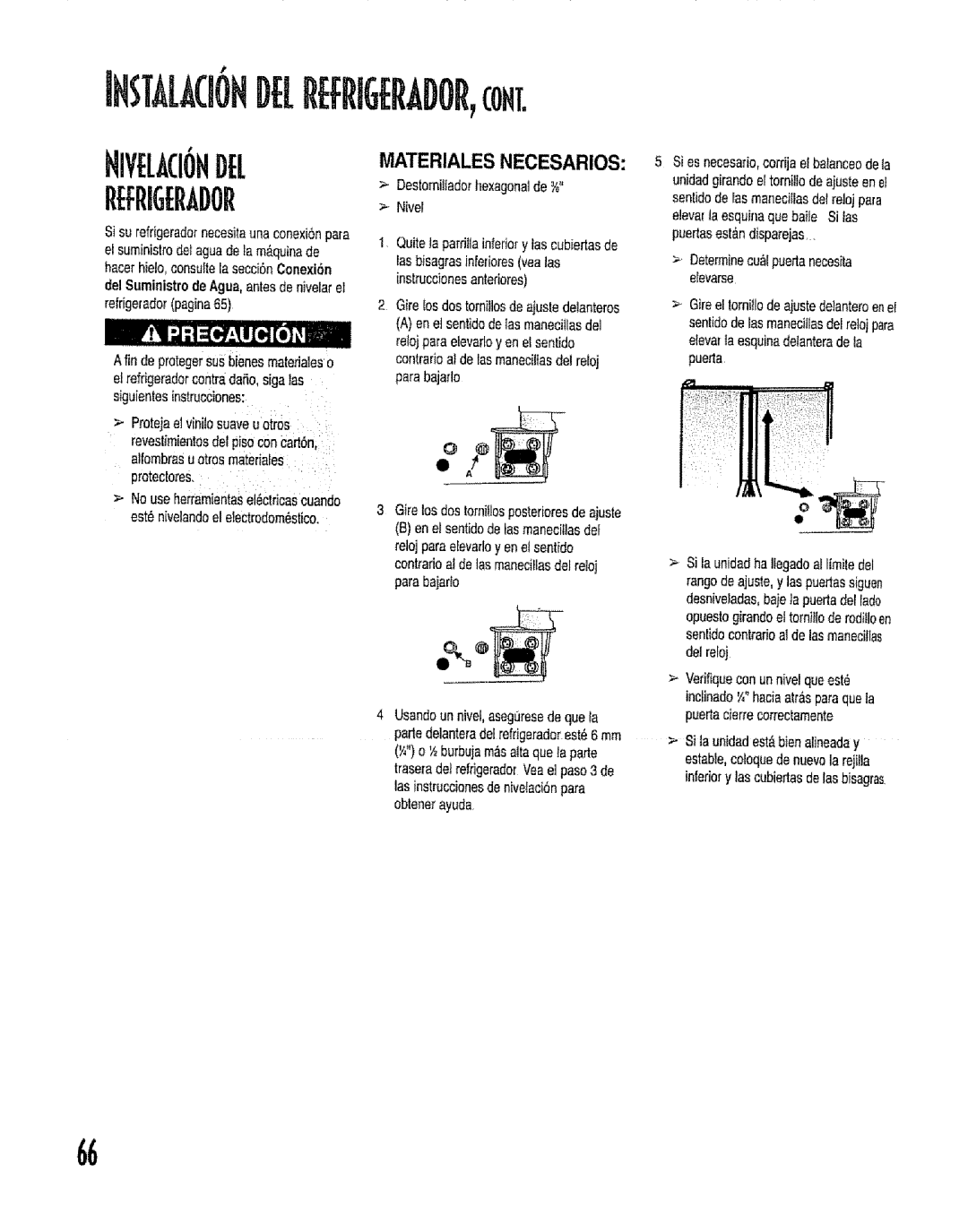 Kenmore 596.53462300 manual REFtlIGErADOr, Materiales Necesarios, Girelosdostorniflosposterieresde ajuste 