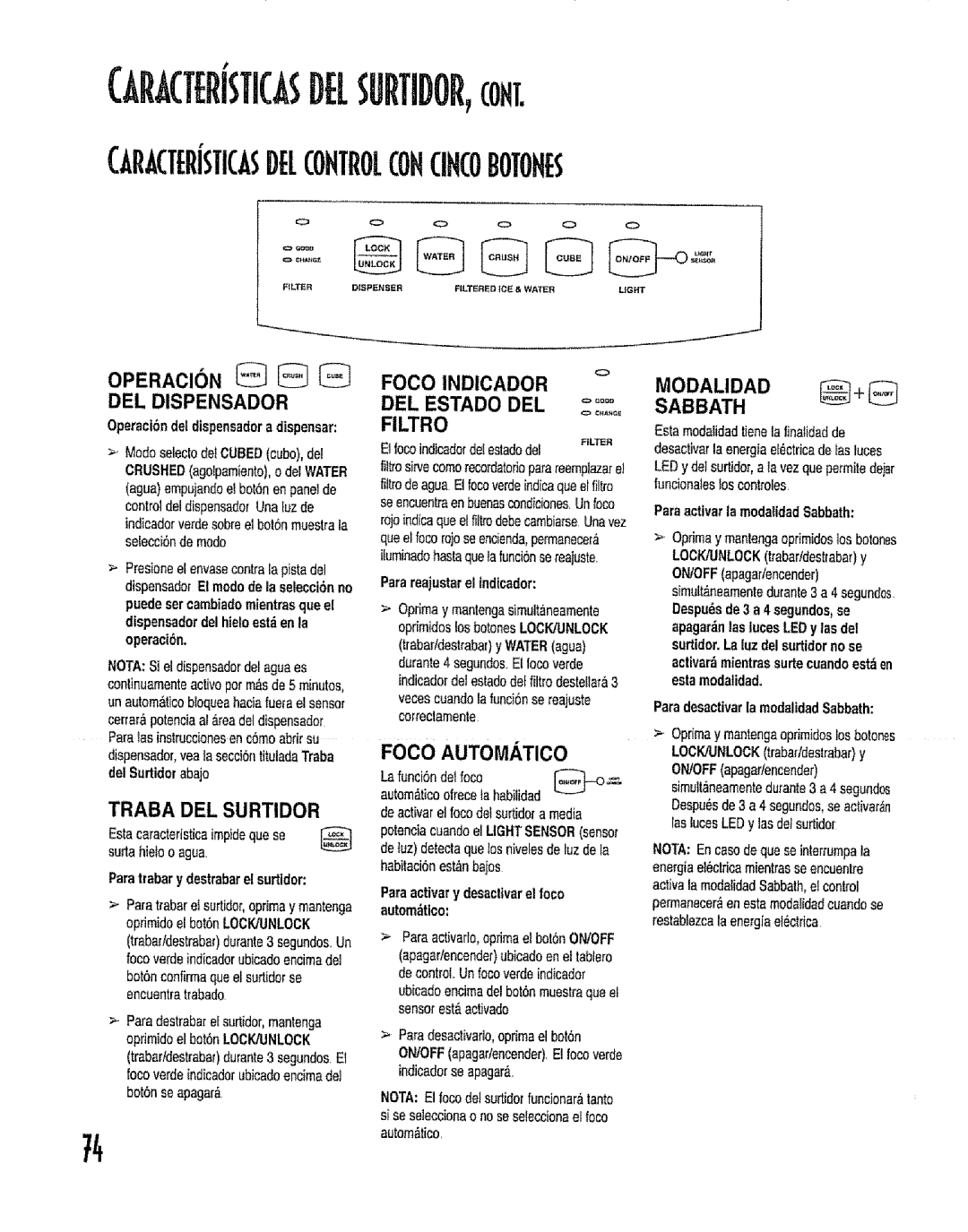 Kenmore 596.53462300 manual GRACTERJSTICA5DELCONTROLCINCOBOTONE5 