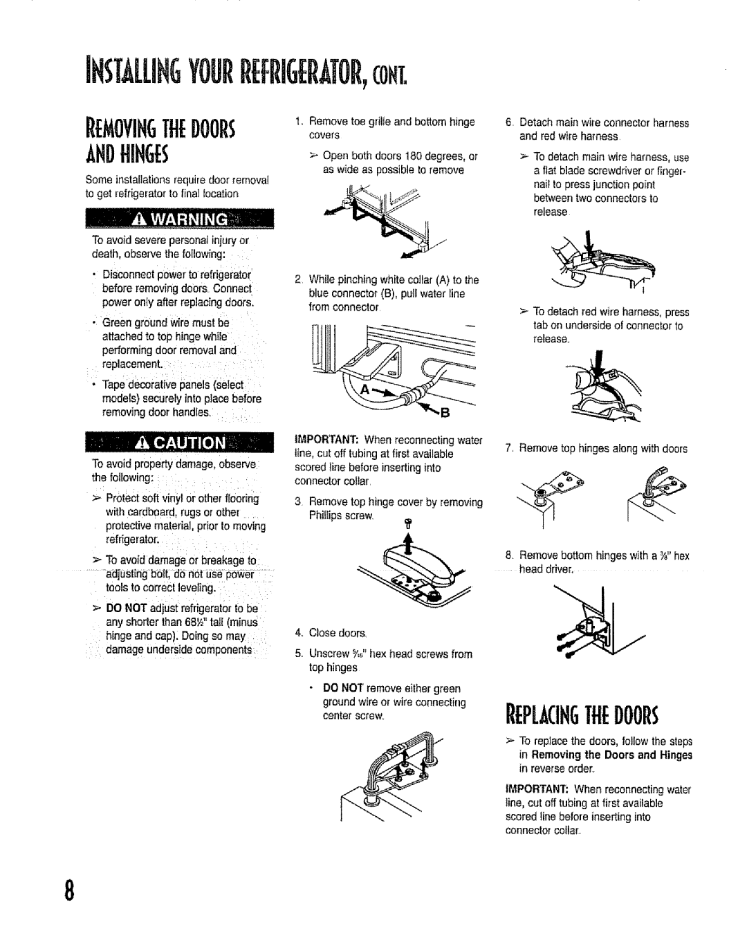 Kenmore 596.53462300 manual IHSTALLIHGYOURRfRIGRATOR,OHT, Removihgthedoors 