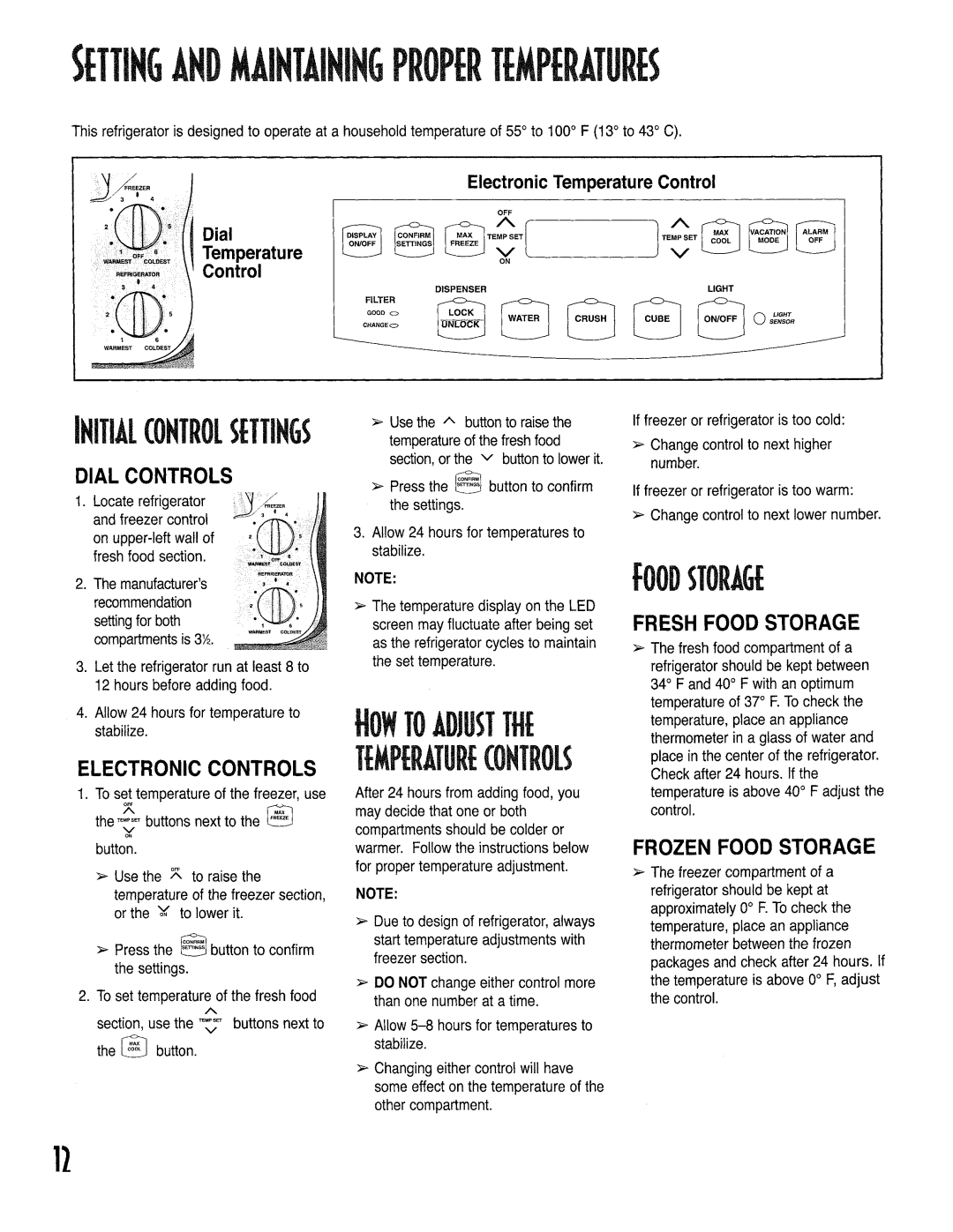 Kenmore 596.534623, 596.53463300, 596.52679200 Dial Controls, Fresh Food Storage, Electronic Controls, Frozen Food Storage 